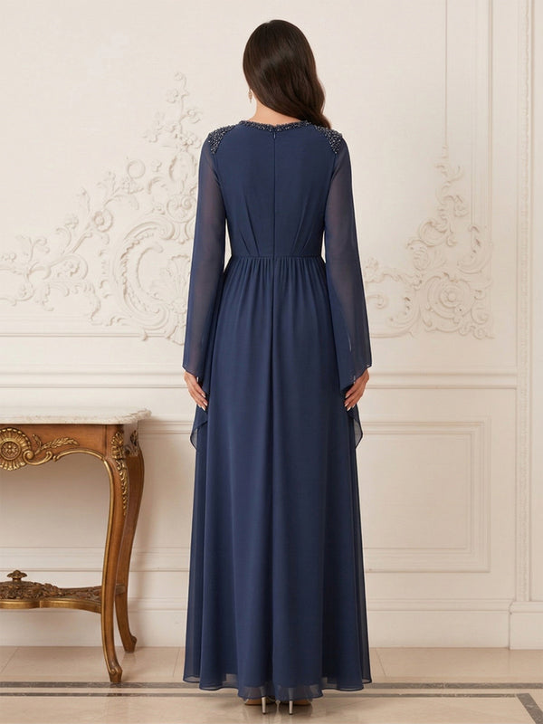 Jumpsuits V Neck Long Sleeves Floor Length Mother of the Bride Dresses with Beading