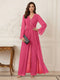 Jumpsuits V Neck Long Sleeves Floor Length Mother of the Bride Dresses with Beading