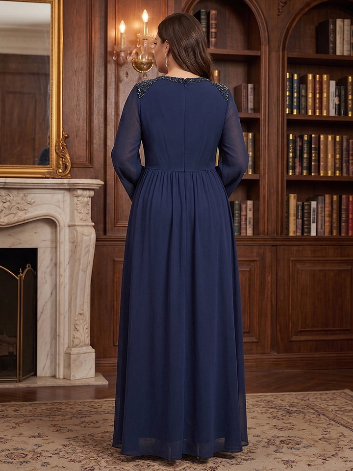 Jumpsuits V Neck Long Sleeves Floor Length Plus Size Mother of the Bride Dresses with Beading
