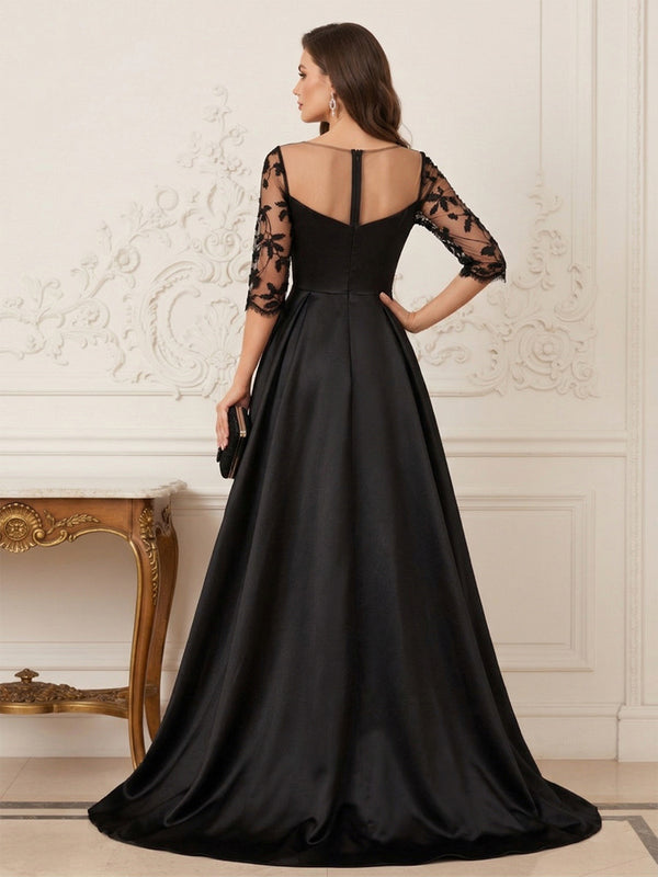 A-Line/Princess Scoop 3/4 Sleeves Floor-Length Mother of the Bride Dresses with Split Side & Applique