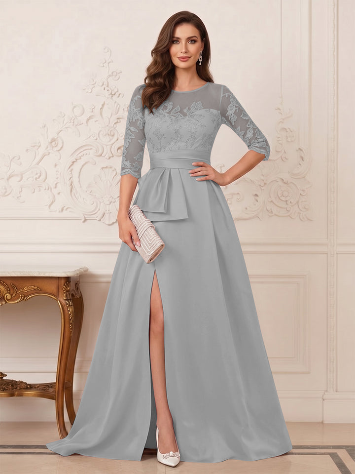 A-Line/Princess Scoop 3/4 Sleeves Floor-Length Mother of the Bride Dresses with Split Side &amp; Applique