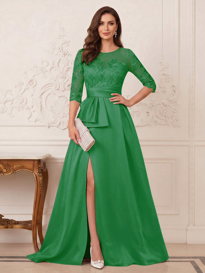 A-Line/Princess Scoop 3/4 Sleeves Floor-Length Mother of the Bride Dresses with Split Side &amp; Applique