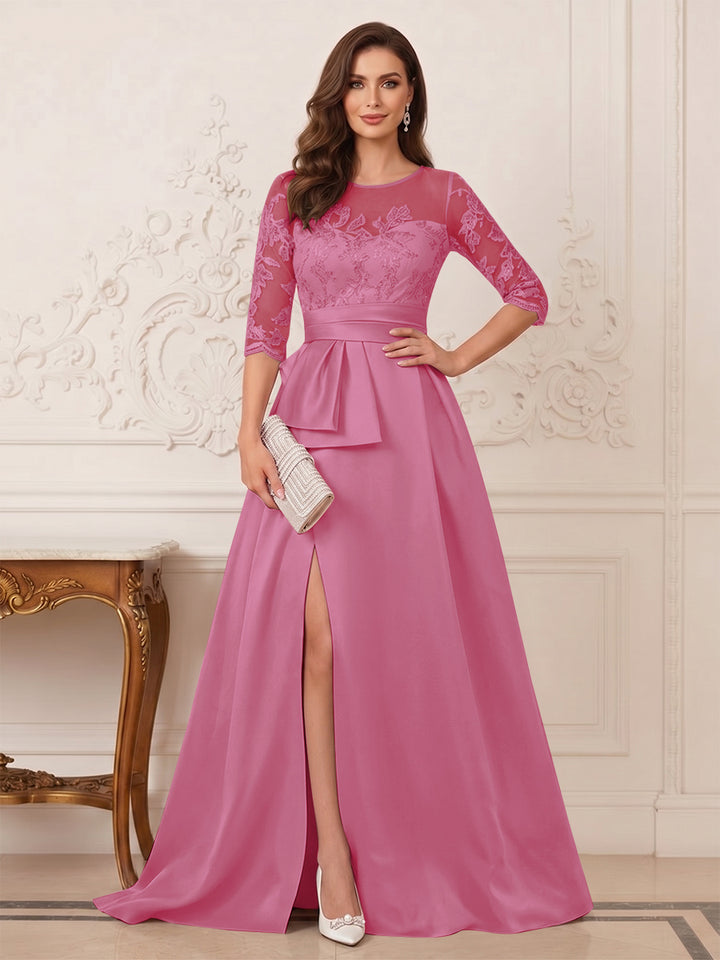 A-Line/Princess Scoop 3/4 Sleeves Floor-Length Mother of the Bride Dresses with Split Side &amp; Applique