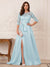 A-Line/Princess Scoop 3/4 Sleeves Floor-Length Mother of the Bride Dresses with Split Side & Applique
