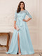 A-Line/Princess Scoop 3/4 Sleeves Floor-Length Mother of the Bride Dresses with Split Side & Applique