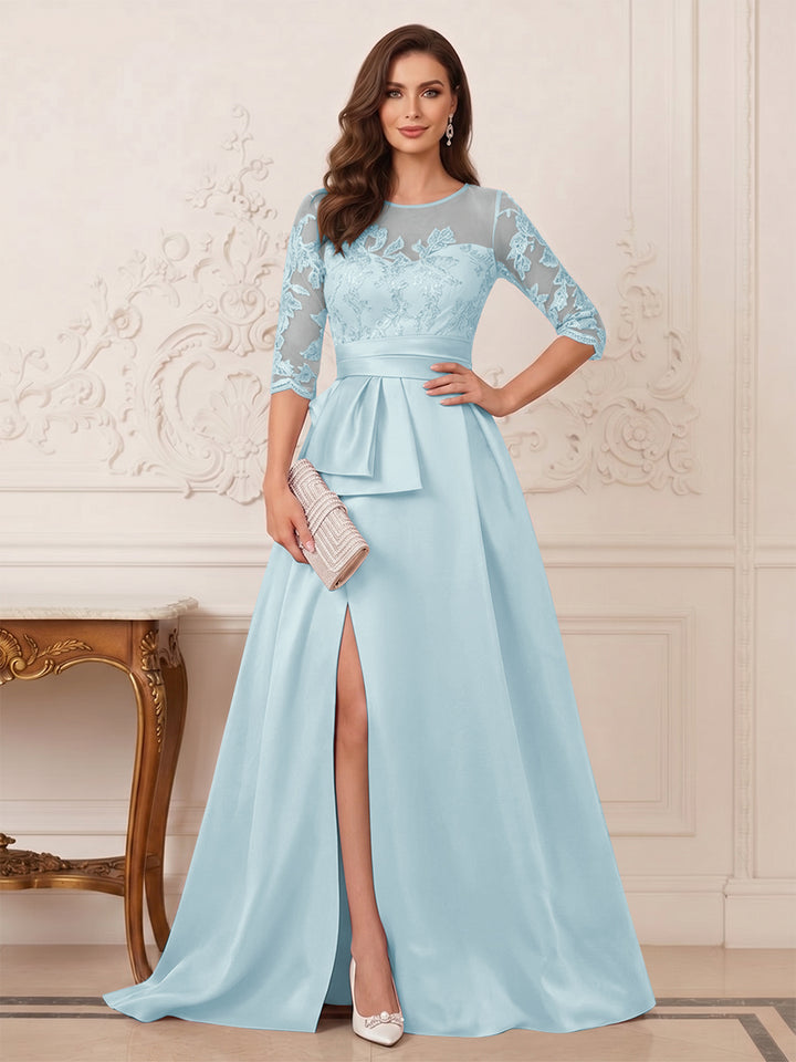 A-Line/Princess Scoop 3/4 Sleeves Floor-Length Mother of the Bride Dresses with Split Side &amp; Applique