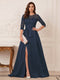A-Line/Princess Scoop 3/4 Sleeves Floor-Length Mother of the Bride Dresses with Split Side & Applique