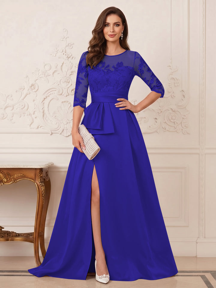 A-Line/Princess Scoop 3/4 Sleeves Floor-Length Mother of the Bride Dresses with Split Side &amp; Applique