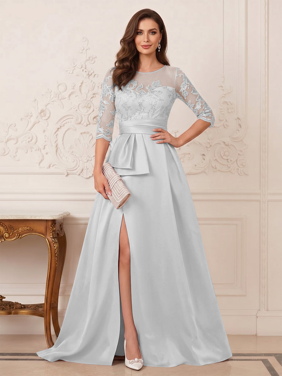 A-Line/Princess Scoop 3/4 Sleeves Floor-Length Mother of the Bride Dresses with Split Side &amp; Applique