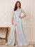 A-Line/Princess Scoop 3/4 Sleeves Floor-Length Mother of the Bride Dresses with Split Side & Applique