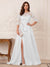 A-Line/Princess Scoop 3/4 Sleeves Floor-Length Mother of the Bride Dresses with Split Side & Applique