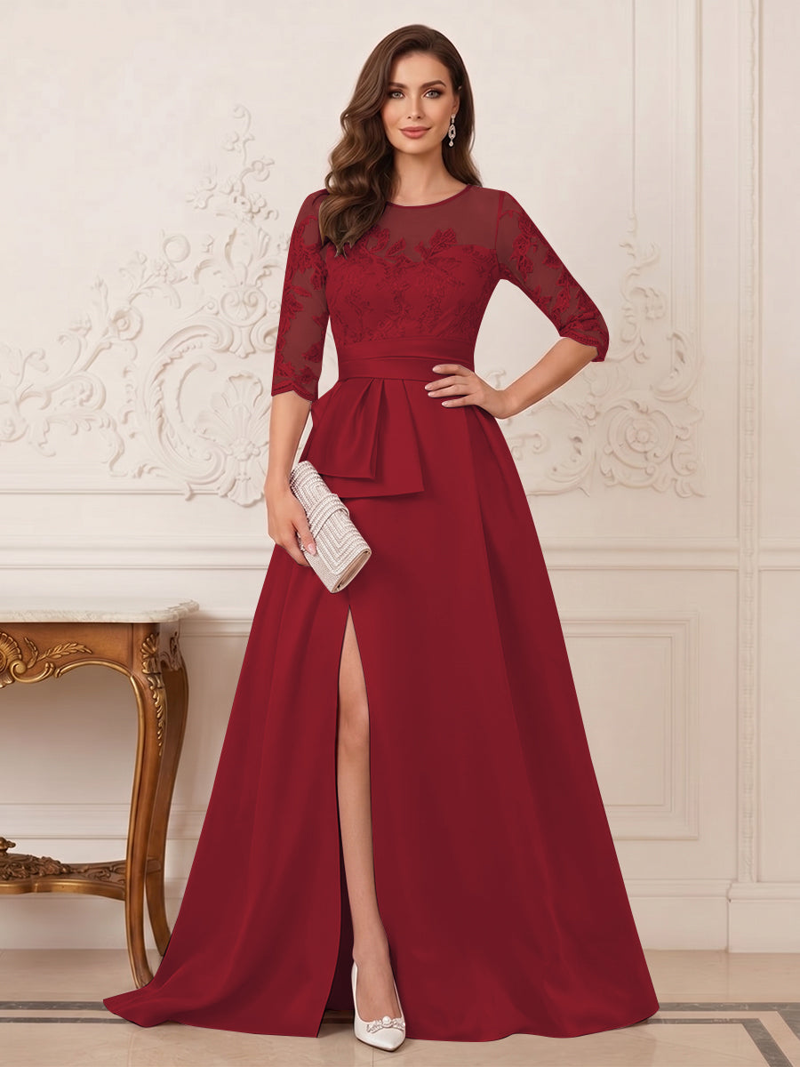 A-Line/Princess Scoop 3/4 Sleeves Floor-Length Mother of the Bride Dresses with Split Side &amp; Applique
