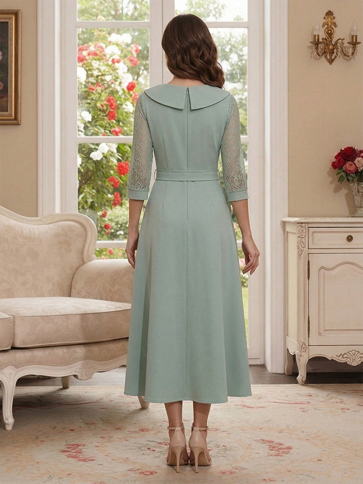 A-Line/Princess V Neck 3/4 Sleeves Ankle Length Mother of the Bride Dresses with Bowknot