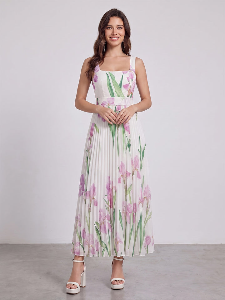 A-Line/Princess Square Neck Sleeveless Ankle-Length Bridesmaid Dresses with Pleats &amp; Bowknot