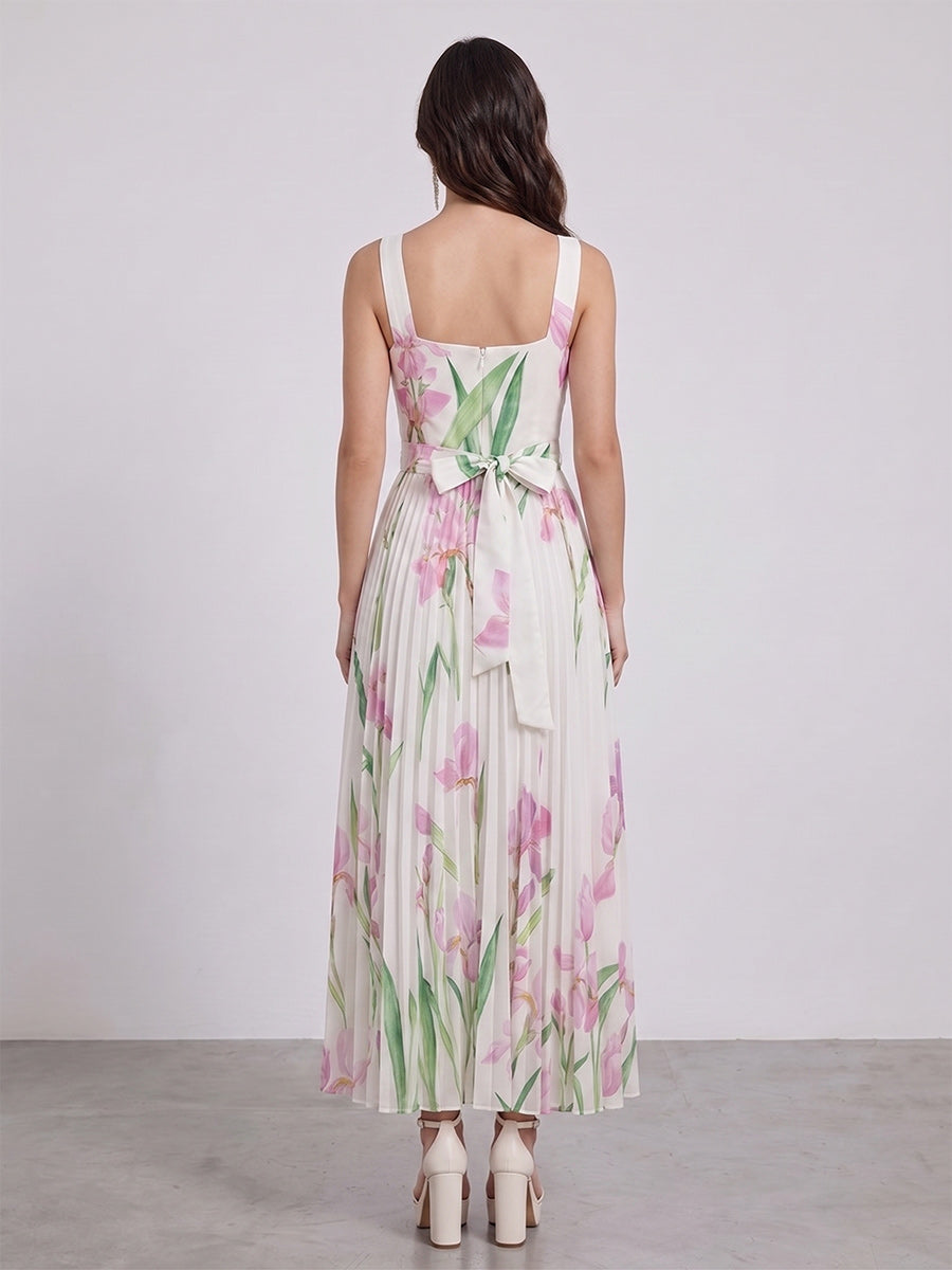 A-Line/Princess Square Neck Sleeveless Ankle-Length Bridesmaid Dresses with Pleats &amp; Bowknot