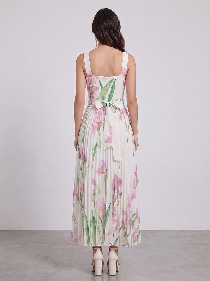 A-Line/Princess Square Neck Sleeveless Ankle-Length Bridesmaid Dresses with Pleats &amp; Bowknot