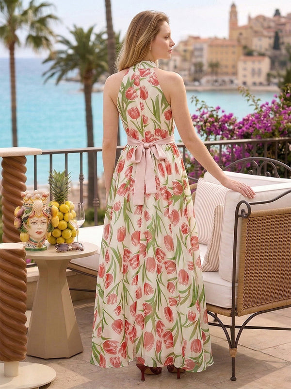 A-Line/Princess Halter Sleeveless Ankle-Length Bridesmaid Dresses with Ruched & Belt