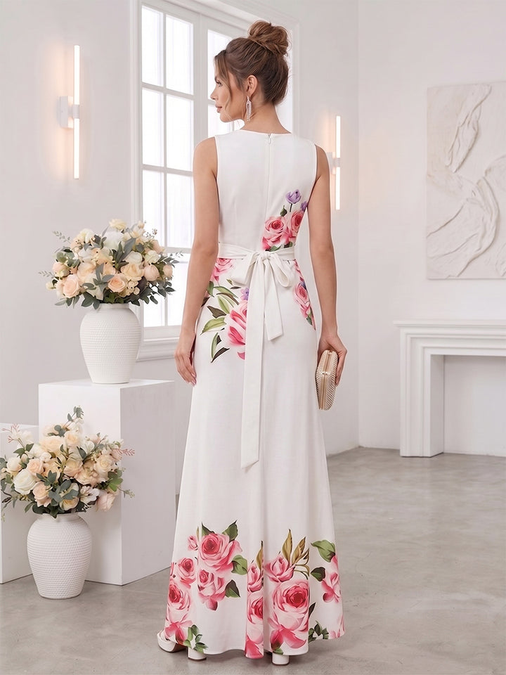 Trumpet/Mermaid V Neck Sleeveless Floor-Length Bridesmaid Dresses with Bowknot