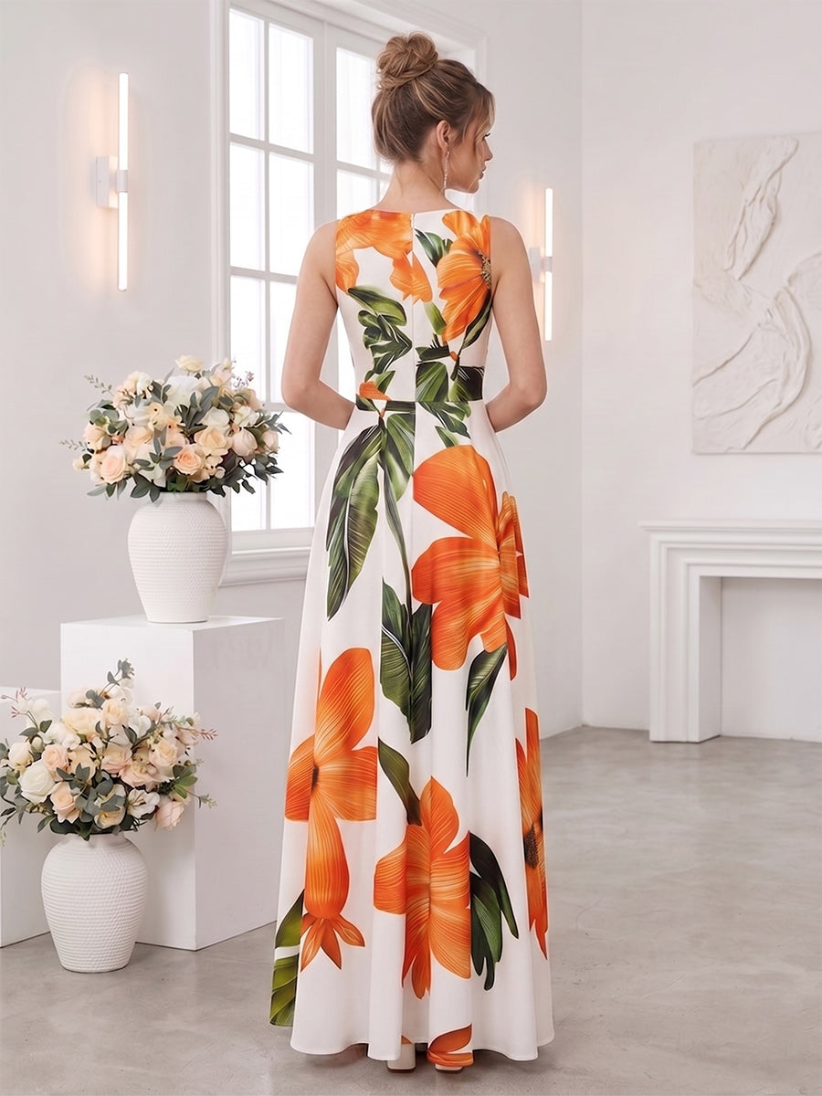 A-Line/Princess V Neck Sleeveless Floor-Length Bridesmaid Dresses with Ruched &amp; Pockets
