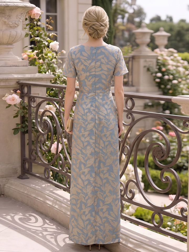 Sheath/Column V-Neck Short Sleeves Ankle-Length Mother of the Bride Dresses with Split Side &amp; Ruched