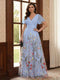 A-Line/Princess V-Neck Short Sleeves Floor-Length Mother of the Bride Dresses with Appliques