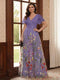 A-Line/Princess V-Neck Short Sleeves Floor-Length Mother of the Bride Dresses with Appliques