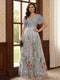 A-Line/Princess V-Neck Short Sleeves Floor-Length Mother of the Bride Dresses with Appliques