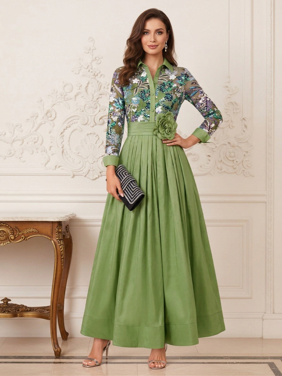 Lavetir A-Line/Princess Shirt Collar Long Sleeves Floor Length Mother of the Bride Dresses with Applique & 3D Floral 2026