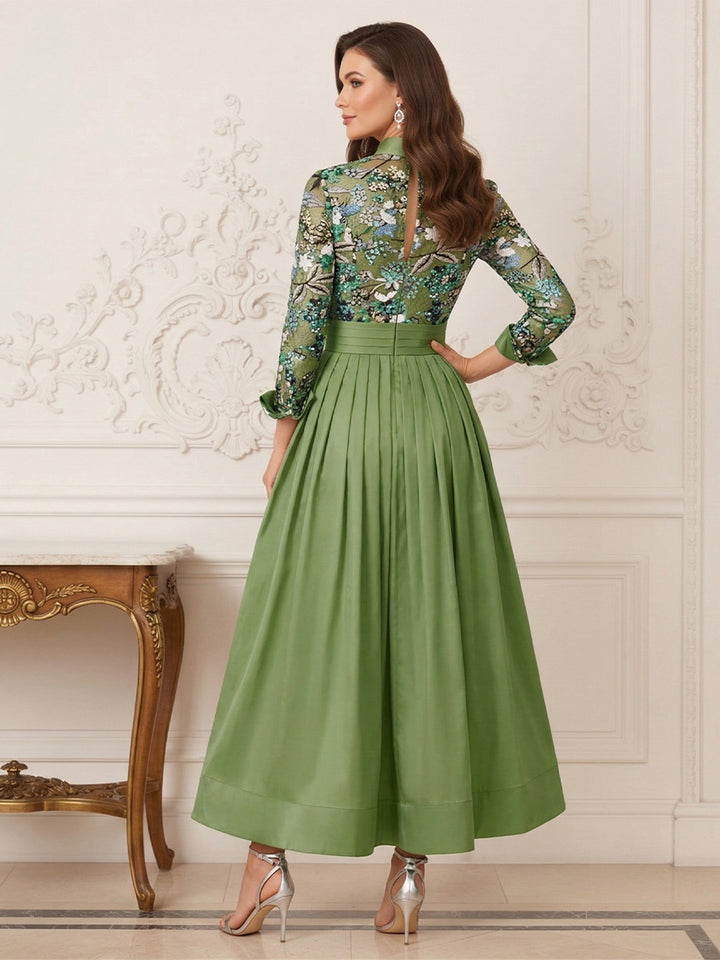 A-Line/Princess Shirt Collar Long Sleeves  Floor Length Mother of the Bride Dresses with Applique &amp; 3D Floral