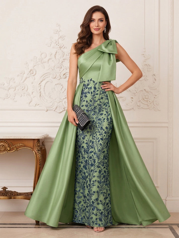 Sheath/Column One-Shoulder Sleeveless  Floor Length Mother of the Bride Dresses with Applique &amp; Bowknot
