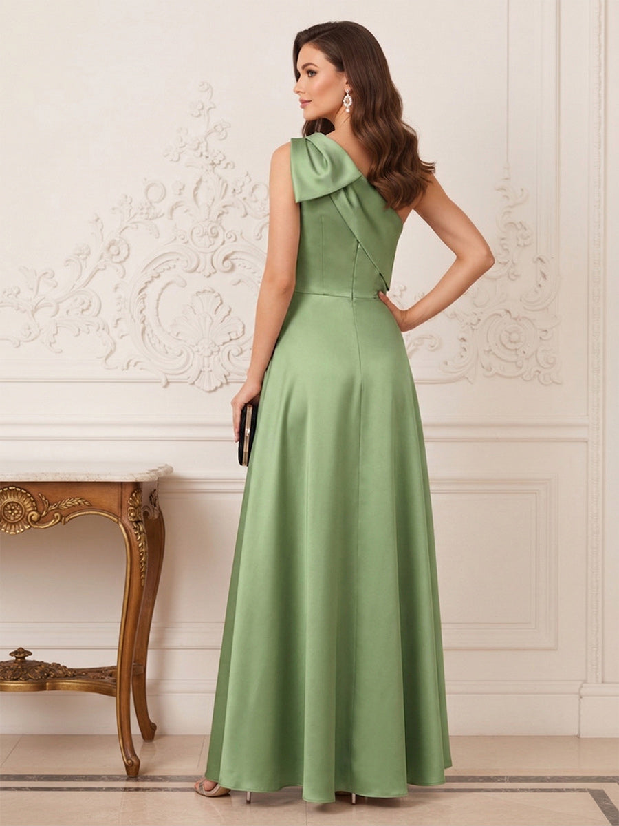 Sheath/Column One-Shoulder Sleeveless  Floor Length Mother of the Bride Dresses with Applique &amp; Bowknot