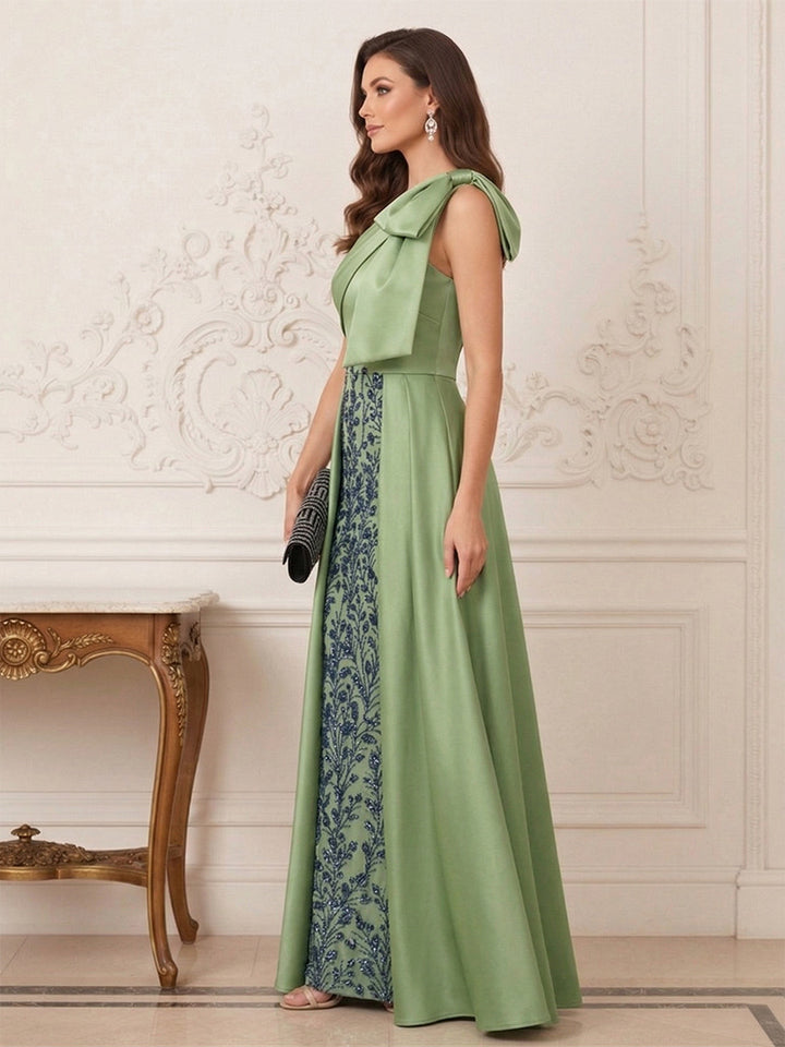 Sheath/Column One-Shoulder Sleeveless  Floor Length Mother of the Bride Dresses with Applique &amp; Bowknot