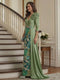 Sheath/Column 3/4 Sleeves V Neck Floor Length Mother of the Bride Dresses with Sequins & 3D Floral