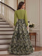 A-Line/Princess V-Neck Long-Sleeves Floor Length Mother of the Bride Dresses with Split Side & 3D Floral