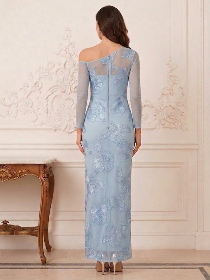 Sheath/Column One-Shoulder Sheer Long Sleeves Ankle-Length Mother of the Bride Dresses with Embroidery