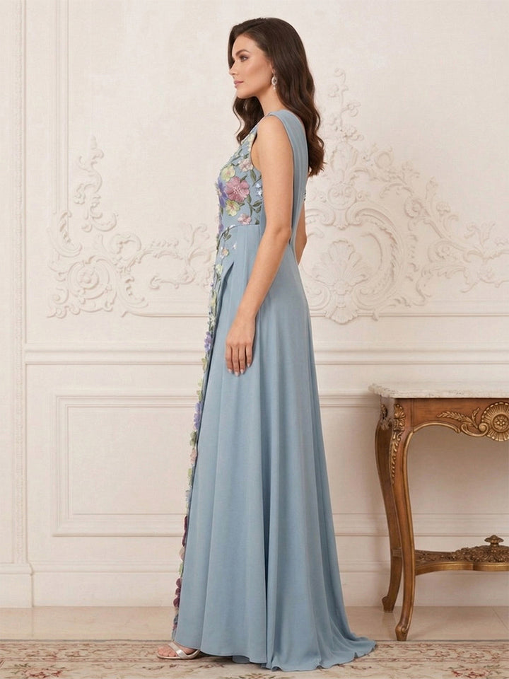 Sheath/Column Sleeveless One Shoulder Floor Length Mother of the Bride Dresses with Ruffles &amp; Embroidery