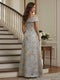 A-Line/Princess Short Sleeves Off-the-Shoulder Floor Length Mother of the Bride Dresses with Print