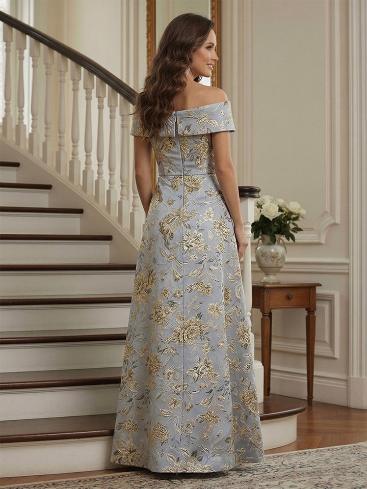 A-Line/Princess Short Sleeves Off-the-Shoulder Floor Length Mother of the Bride Dresses with Print