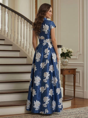 A-Line/Princess V-Neck Short Sleeves Ankle-Length Mother of the Bride Dresses with Belt