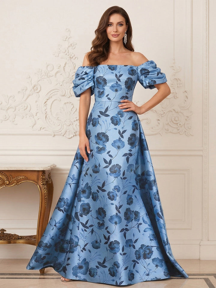 A-Line/Princess Off-The-Shoulder Sweep Train Mother of the Bride Dresses with Flower