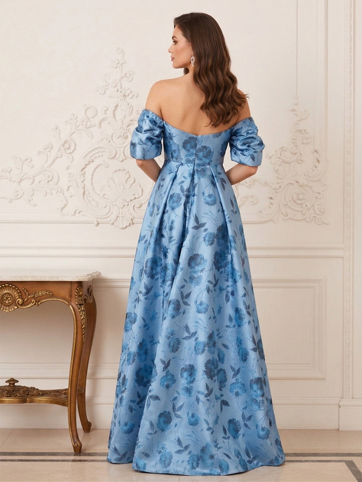 A-Line/Princess Off-The-Shoulder Sweep Train Mother of the Bride Dresses with Flower