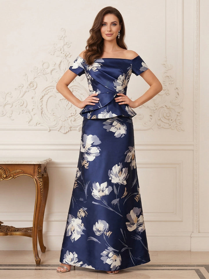 A-Line/Princess Off-The-Shoulder Short Sleeves Floor-Length Mother of the Bride Dresses with Ruffles