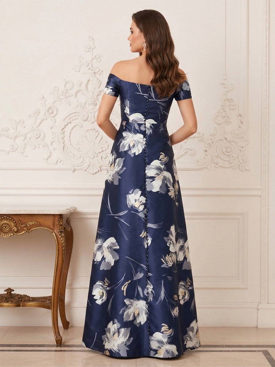 A-Line/Princess Off-The-Shoulder Short Sleeves Floor-Length Mother of the Bride Dresses with Ruffles