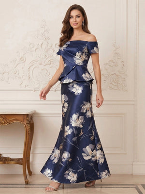 A-Line/Princess Off-The-Shoulder Short Sleeves Floor-Length Mother of the Bride Dresses with Ruffles