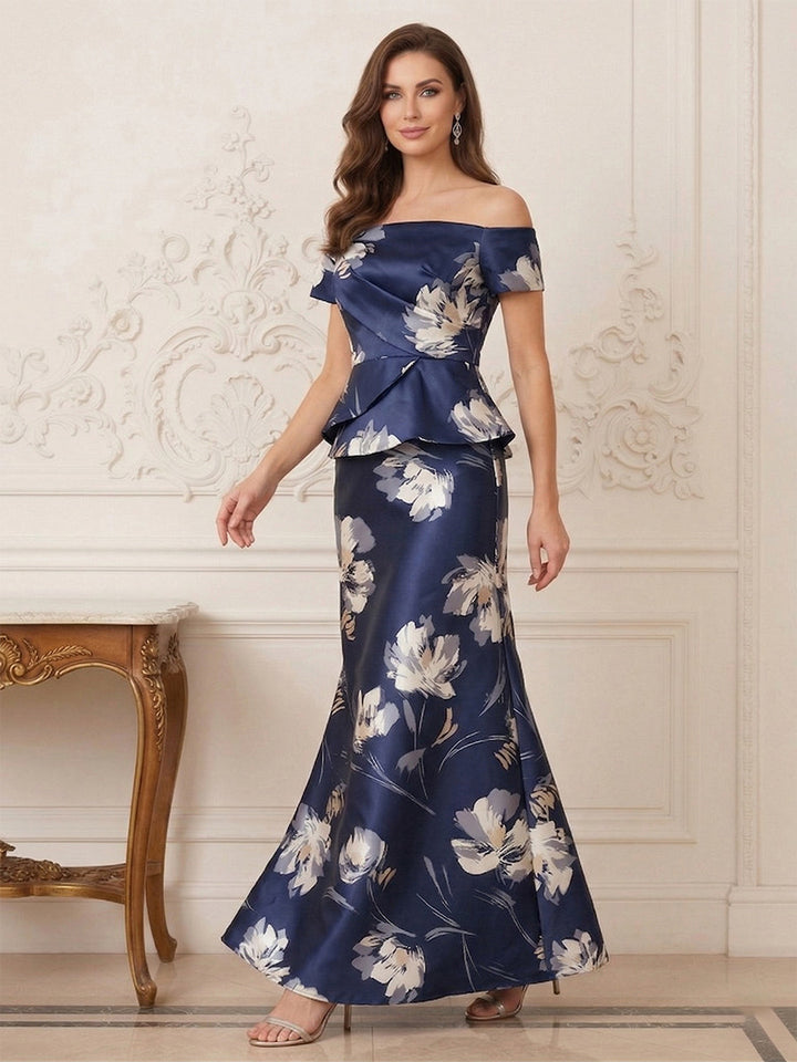 A-Line/Princess Off-The-Shoulder Short Sleeves Floor-Length Mother of the Bride Dresses with Ruffles