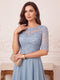 A-Line/Princess Asymmetrical Half Sleeves Boat Neck Mother of the Bride Dresses with Applique & Ruffles