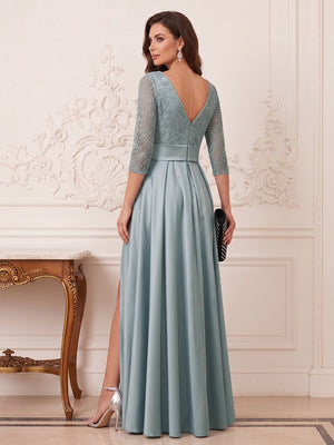 A-Line/Princess Scoop 3/4 Sleeves Floor-Length Mother of the Bride Dresses with Lace & Split Side