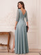 A-Line/Princess Scoop 3/4 Sleeves Floor-Length Mother of the Bride Dresses with Lace & Split Side