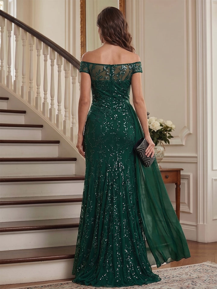 Sheath Column Short Sleeves Crew Neck Floor Length Mother of the Bride Dresses with Beading &amp; Embroidery