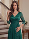 A-Line/Princess V-Neck 3/4 Sleeves Floor-Length Mother of the Bride Dresses with Lace & Appliques